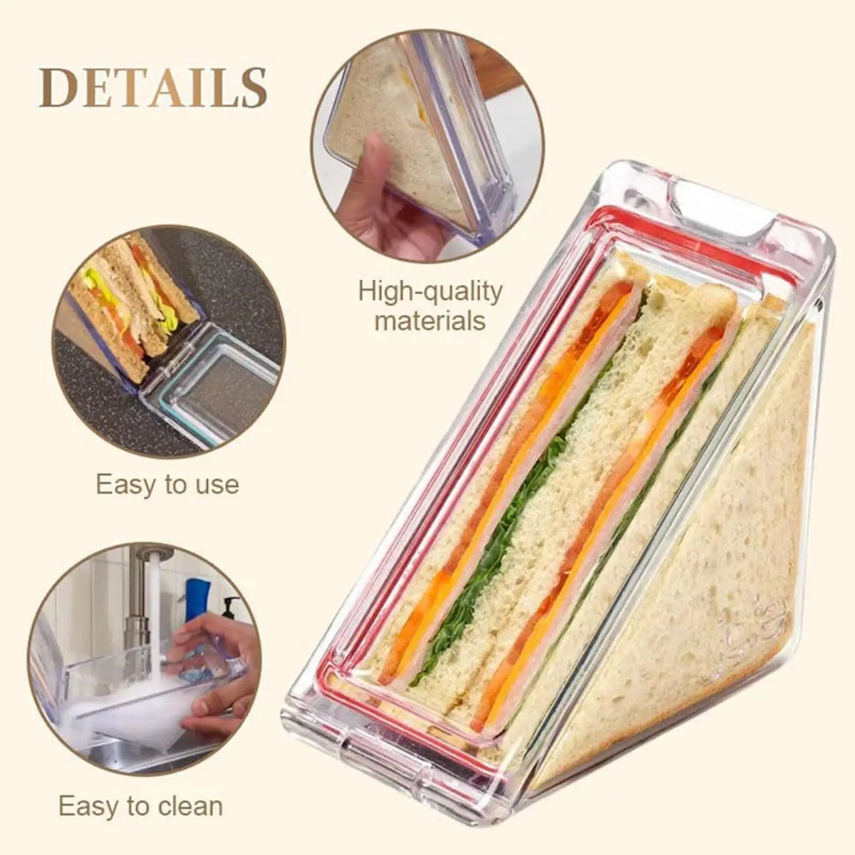 Triangular Sandwich Container – Airtight Portable Lunch Box Food Storage Container PLUSH