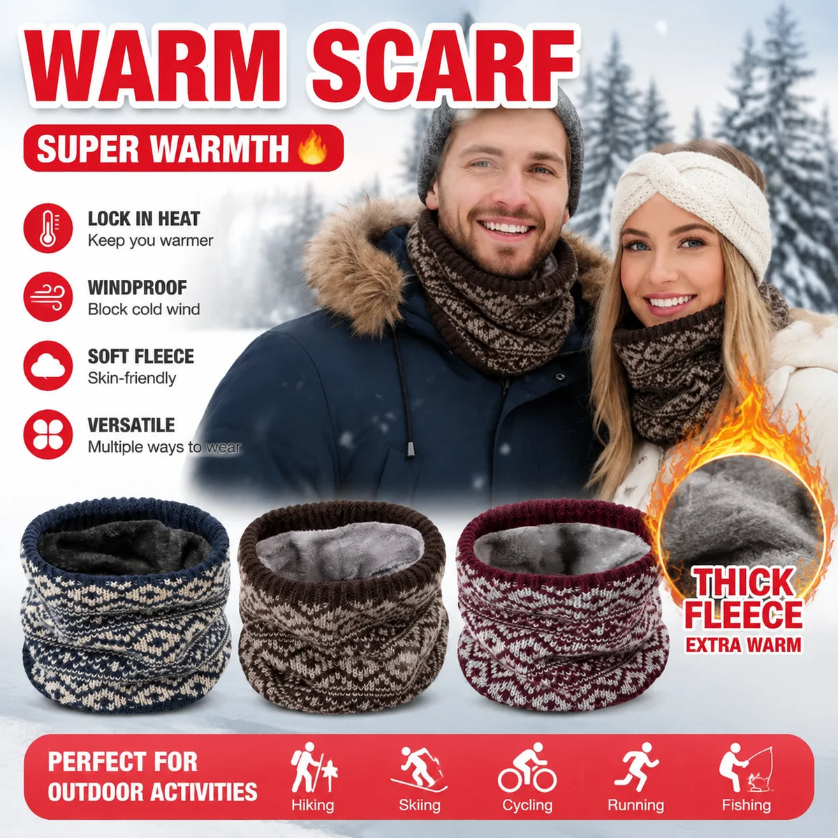 Fleece-Lined Neck Warmer Windproof Unisex Winter Gaiter Neck Warmer Gaiter PLUSH