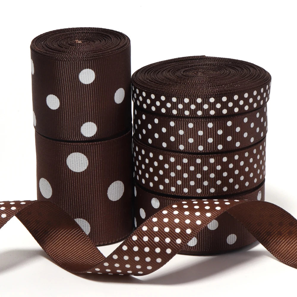 Brown Polka Dot Grosgrain Ribbon 5-10 Yds | DIY Craft Grosgrain Ribbon PLUSH