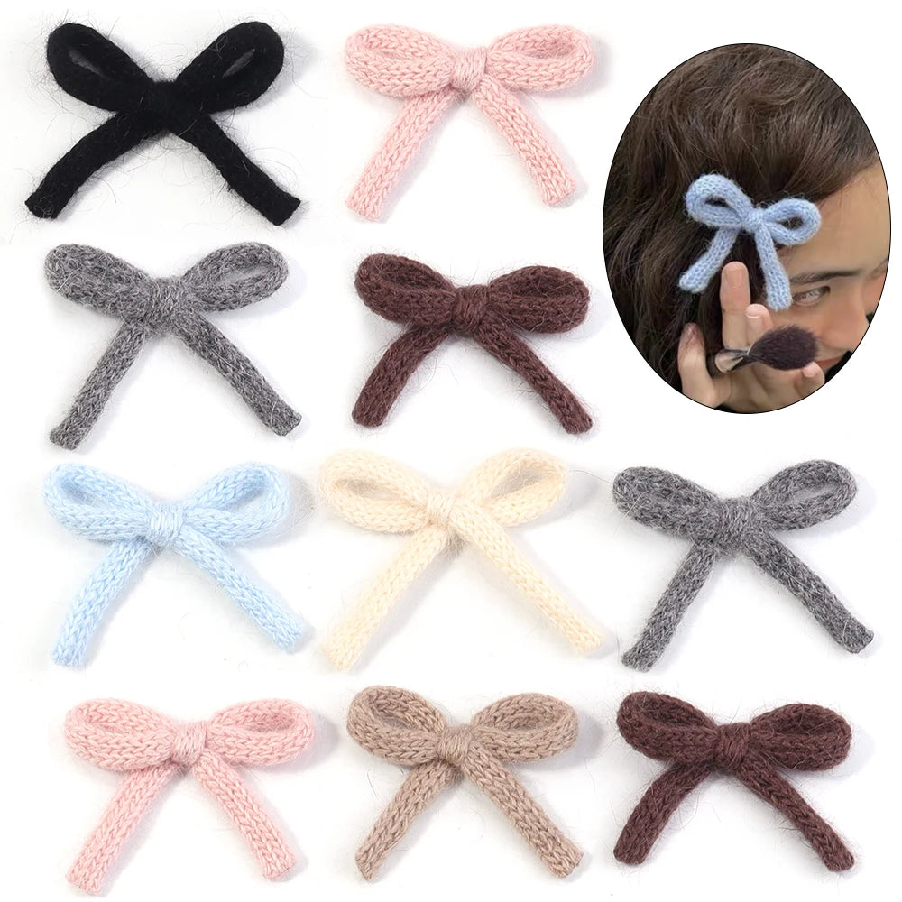 6pcs Fluffy Knit Yarn Bows for Hair Clips & DIY Jewelry Yarn Bow Embellishments PLUSH