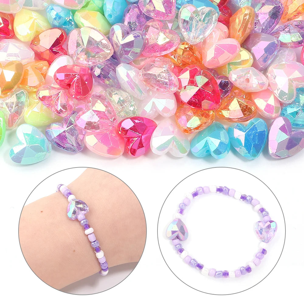 100pcs AB Color Faceted Heart Acrylic Beads – DIY Jewelry Making Acrylic Craft Beads PLUSH