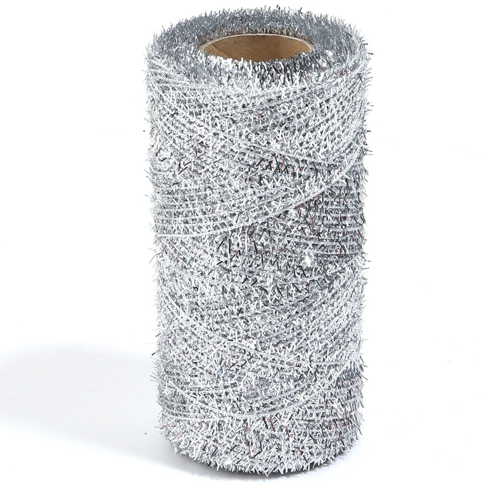 200 Yards Metallic Glitter Tinsel Yarn – DIY Gift & Craft Cord Craft Yarn Thread PLUSH silver