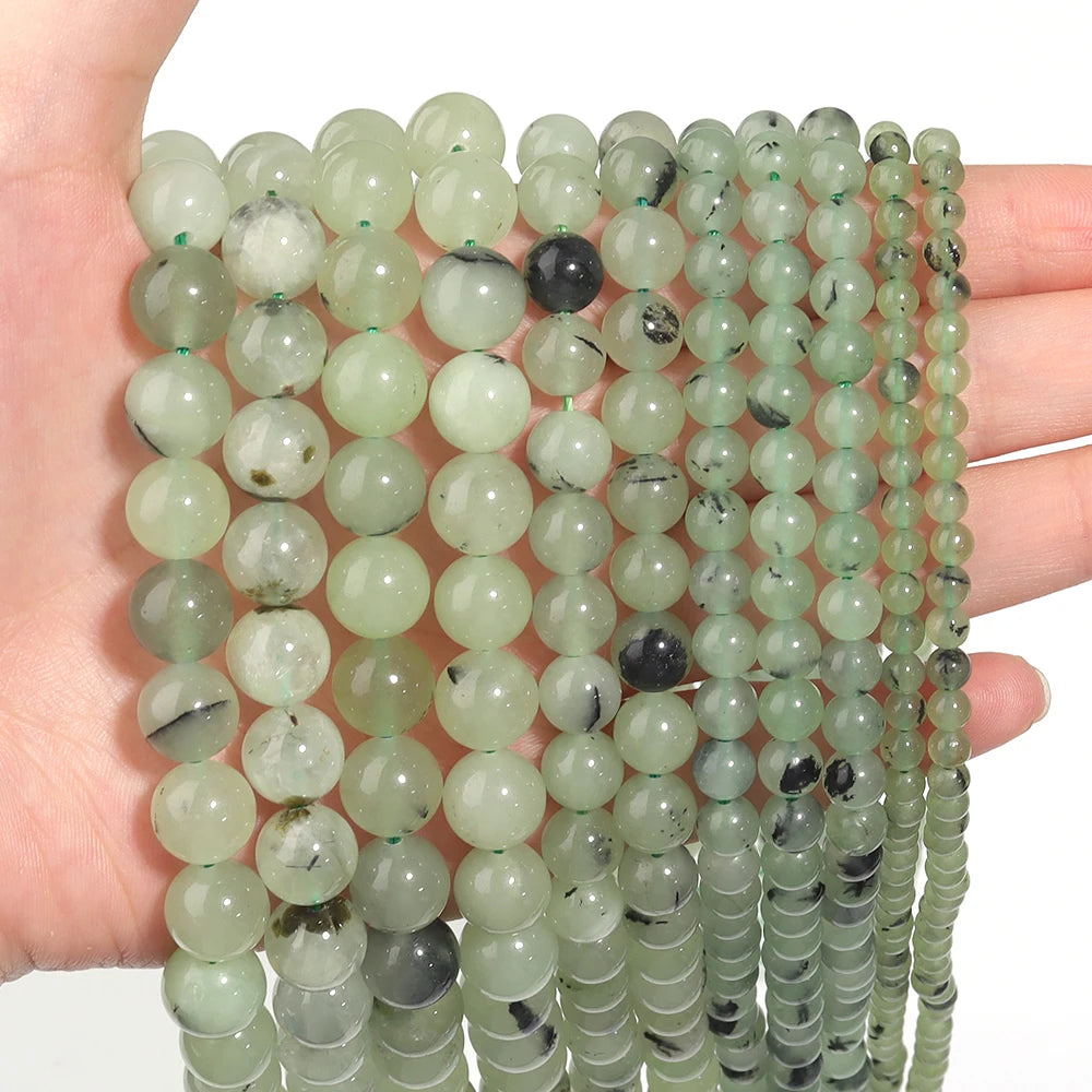 Green Prehnite Stone Beads 4–10mm Round Smooth Natural Loose Beads Natural Stone Beads PLUSH
