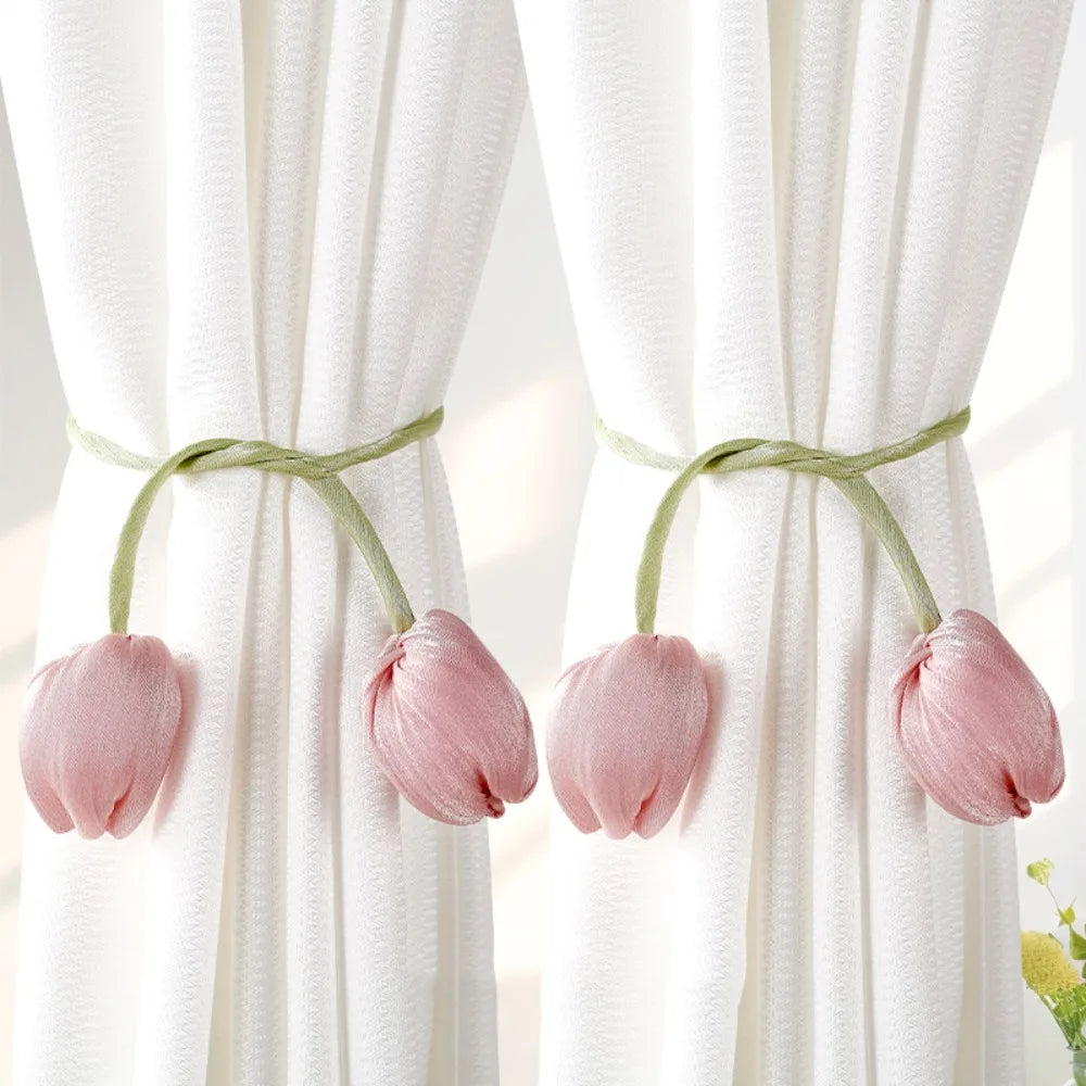 Tulip Curtain Tiebacks – Adjustable Tie Rope Straps, 1 Pair Curtain Tiebacks PLUSH Pink
