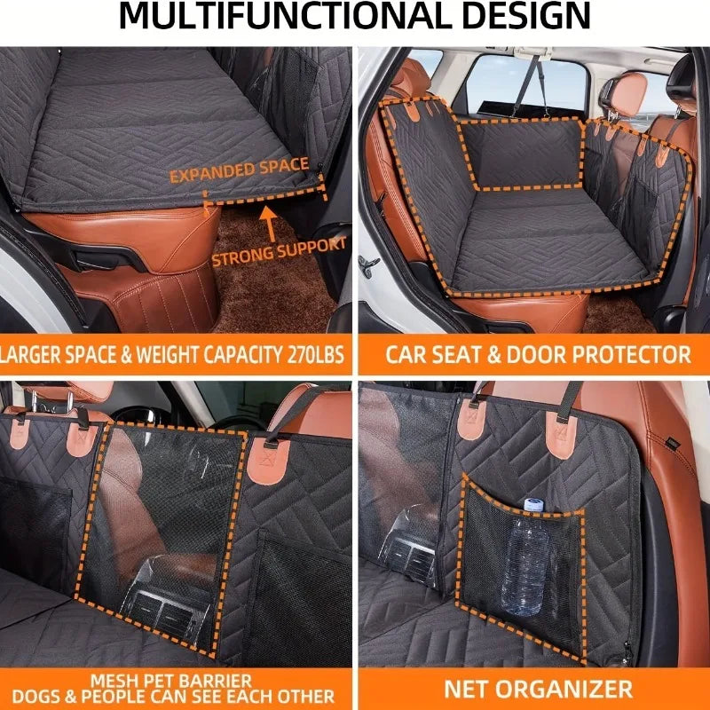 Gray Waterproof Dog Car Seat Hammock Cover – Heavy Duty Pet Car Seat Cover PLUSH