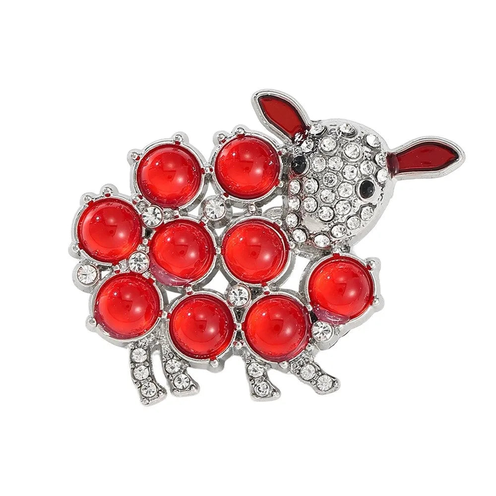 Vintage Zodiac Sheep Enamel Brooch | Rhinestone Lamb Lapel Pin Enamel Brooch PLUSH Style D