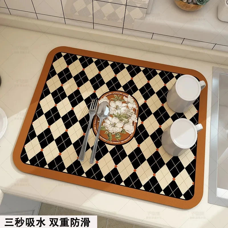 Super Absorbent Dish Drying Mat – Non-Slip Kitchen Drain Pad Dish Drying Mat PLUSH Knight of the Rose 30x20cm