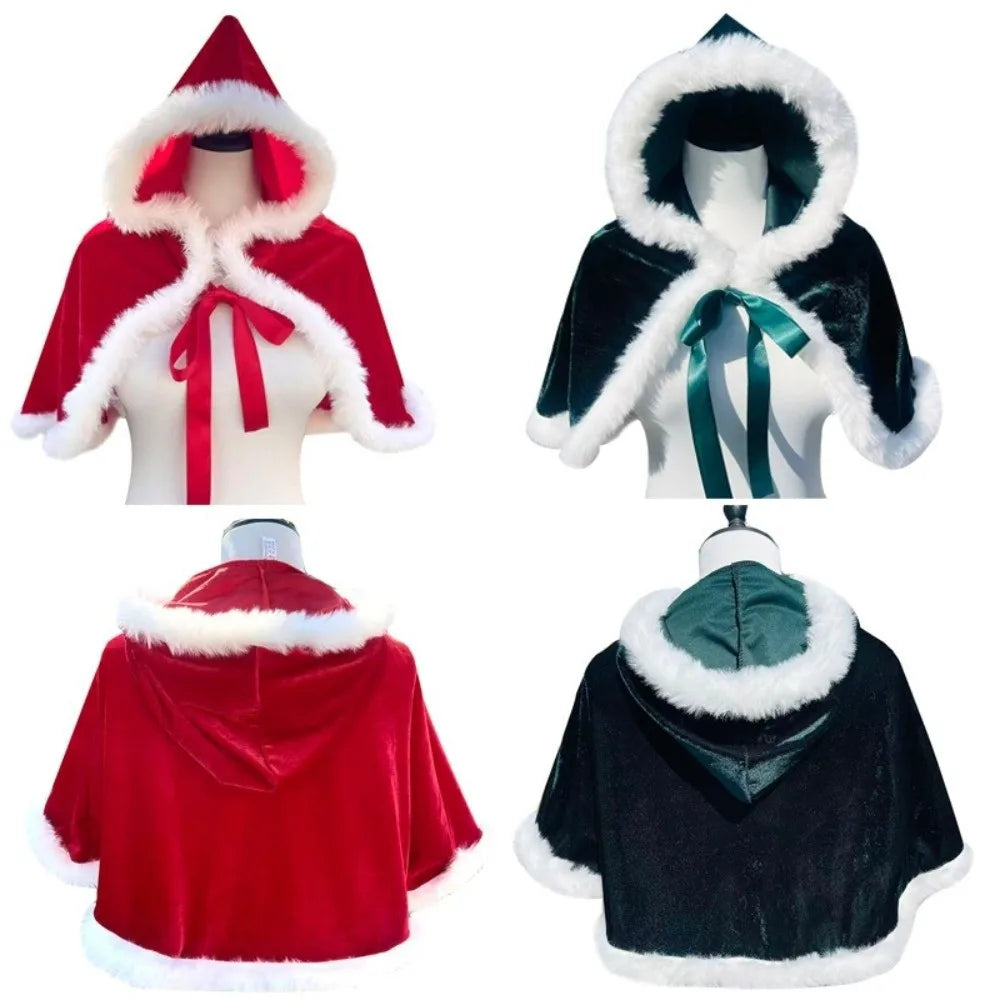 Plush Hooded Christmas Cape – Santa Claus Costume Cloak Holiday Costume Cape PLUSH