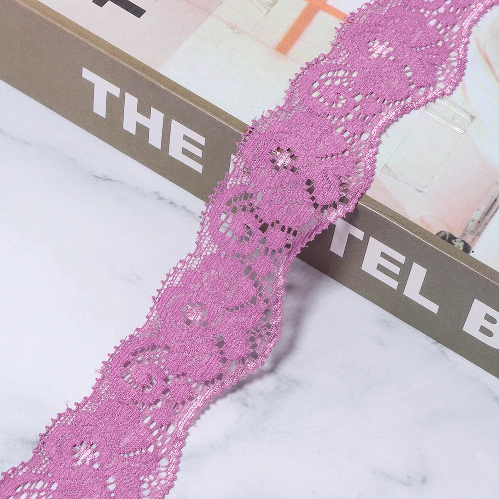 35mm Elastic Floral Lace Trim 2 Yards – DIY Sewing & Hairbands Elastic Lace Trim PLUSH purple 35mm