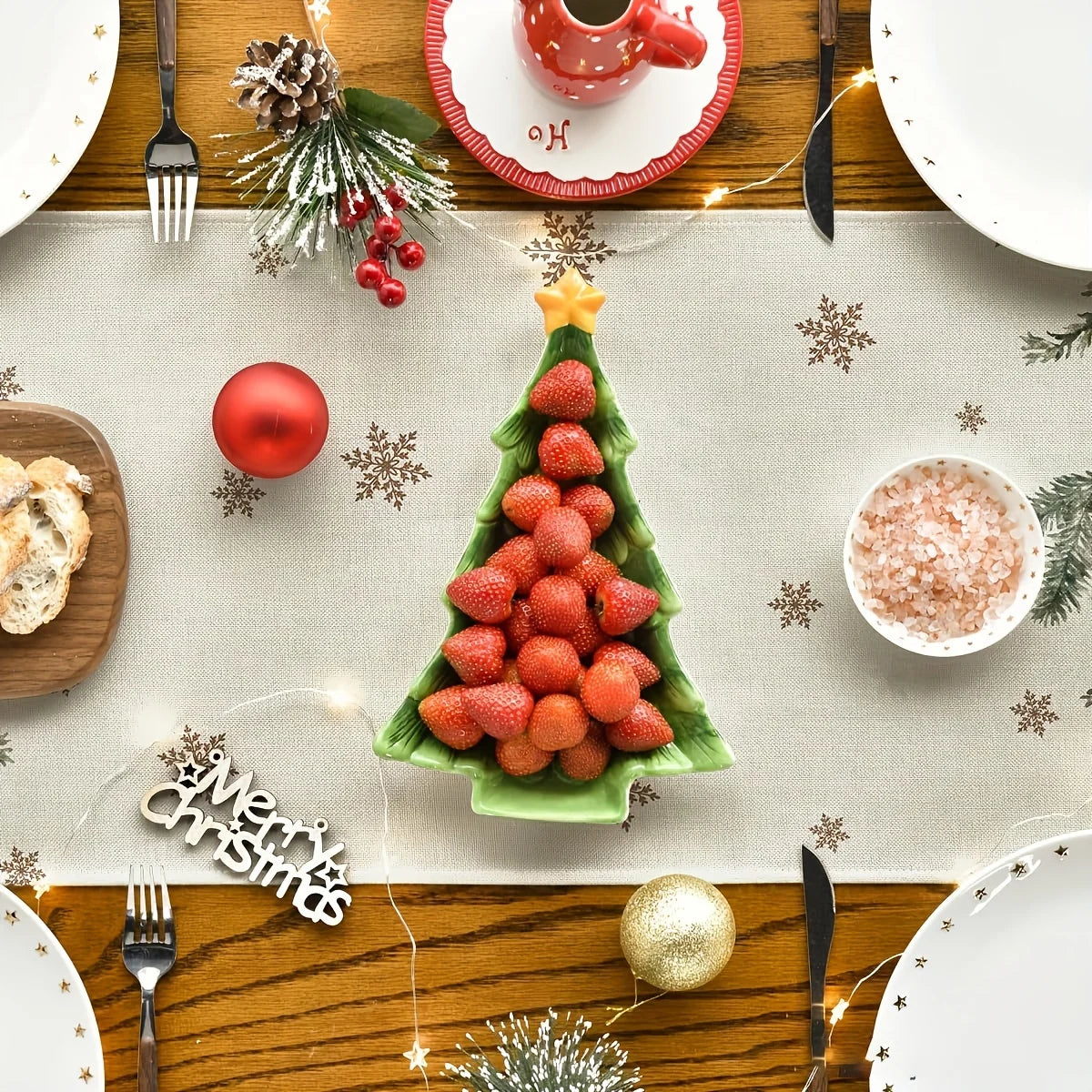 Scandinavian Christmas Table Runner – Elk & Pine Watercolor Print Christmas Table Runner PLUSH