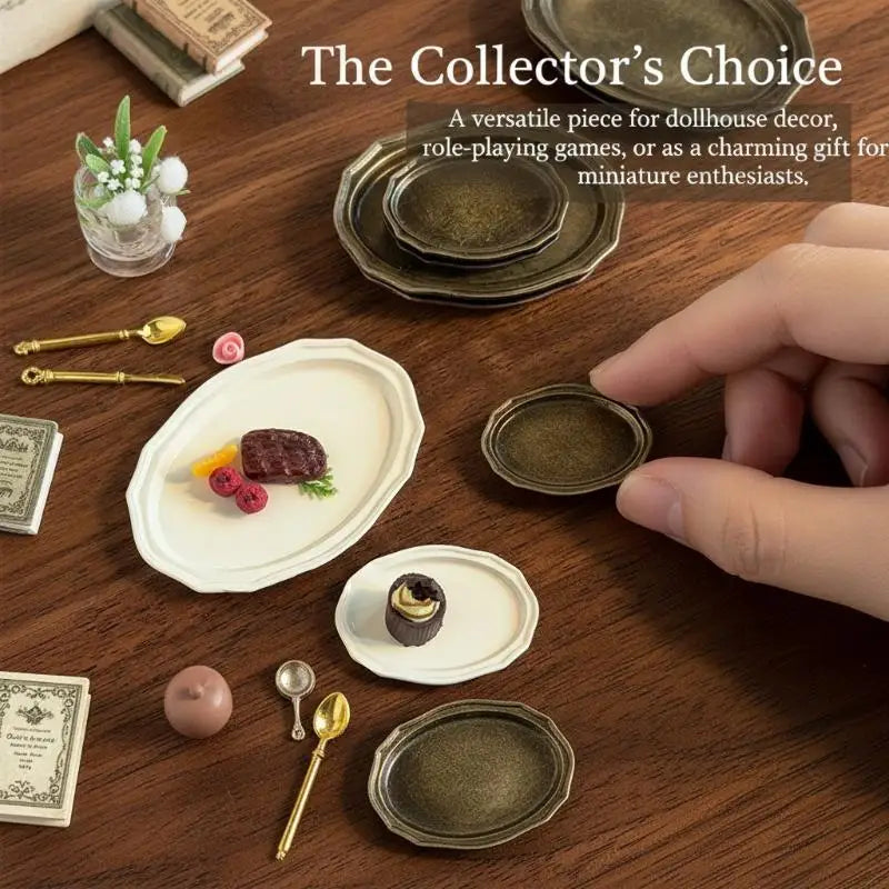 1/12 Dollhouse Miniature Retro Oval Metal Dish – Steak Plate Dollhouse Accessory PLUSH