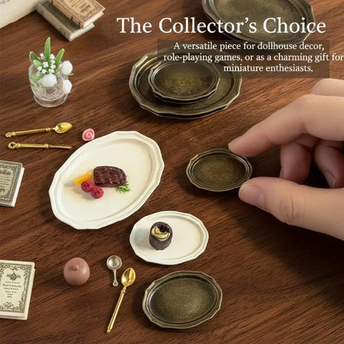 1/12 Dollhouse Miniature Retro Oval Metal Dish – Steak Plate Dollhouse Accessory PLUSH