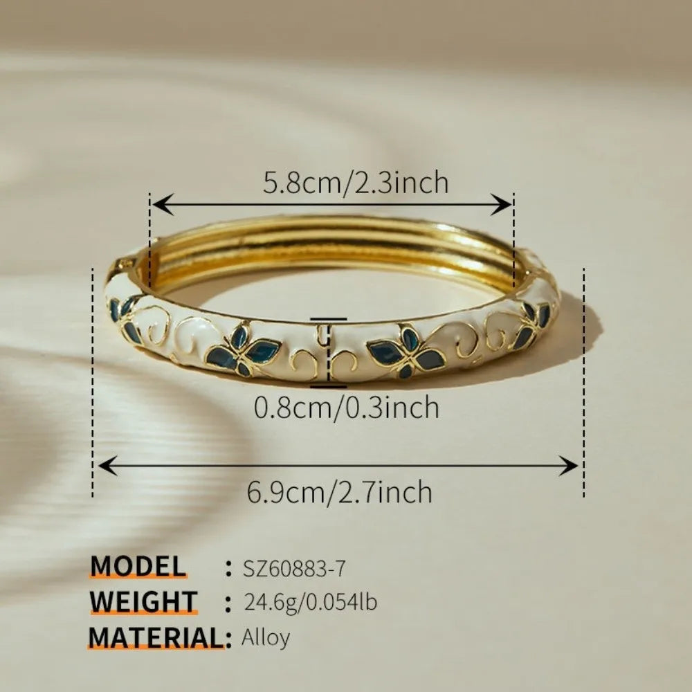 Cloisonne Floral Enamel Bangle – Vintage Women's Bracelet Enamel Bangle PLUSH Style 7