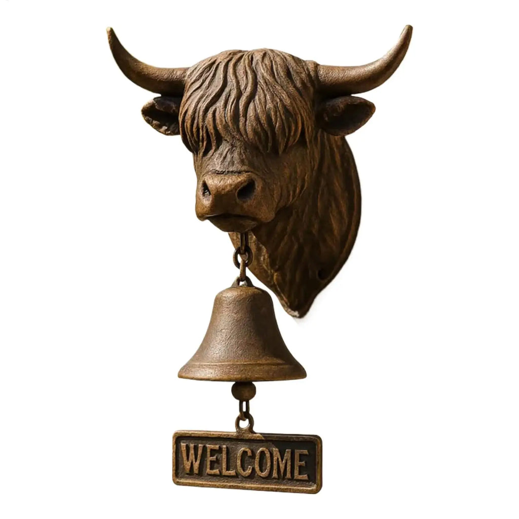 Rustic Cow Welcome Bell Wall Mount Manual Doorbell Decor Manual Doorbell Decor PLUSH