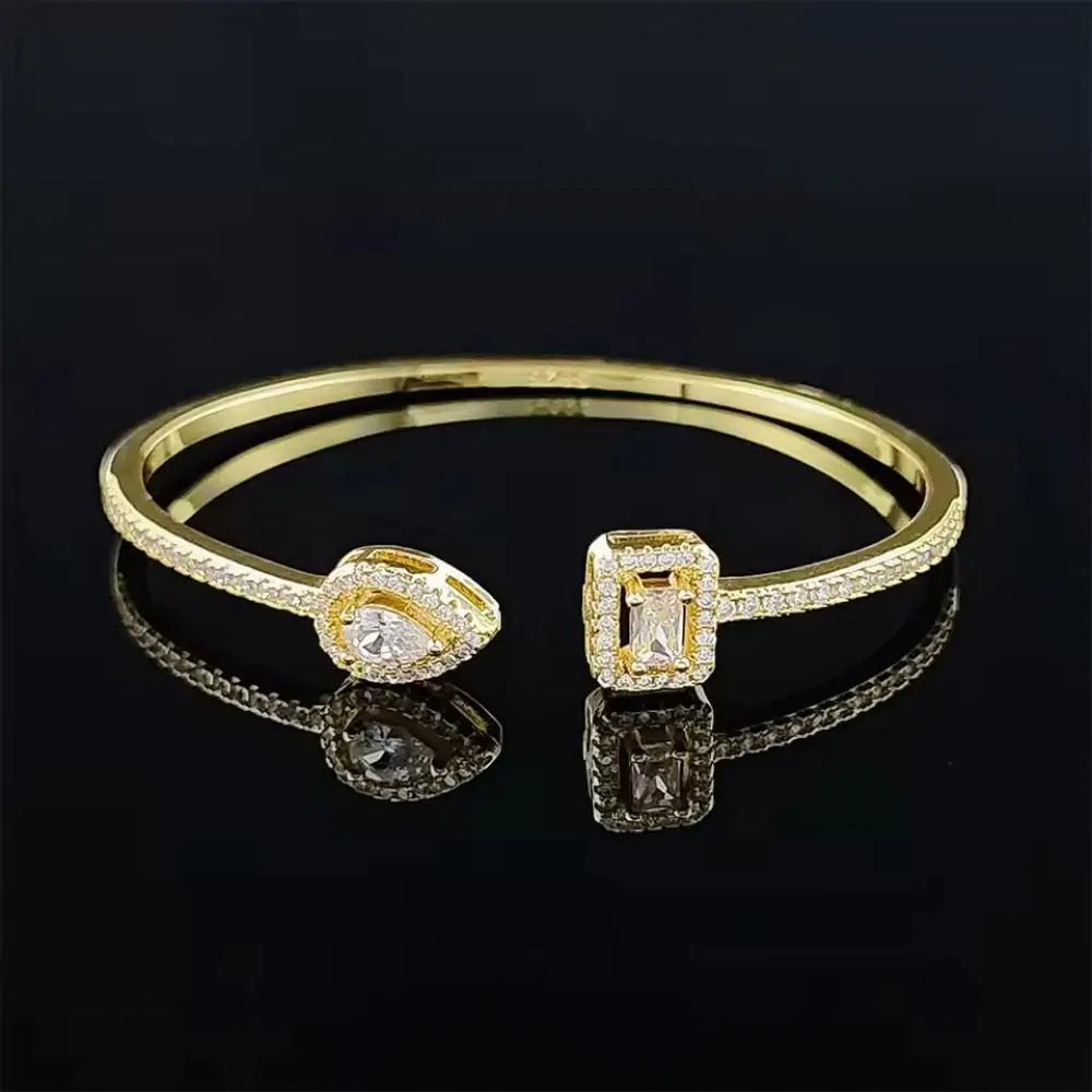 Cubic Zirconia Gold Cuff Bracelet – Adjustable Geometry Bangle Cuff Bangle Bracelet PLUSH