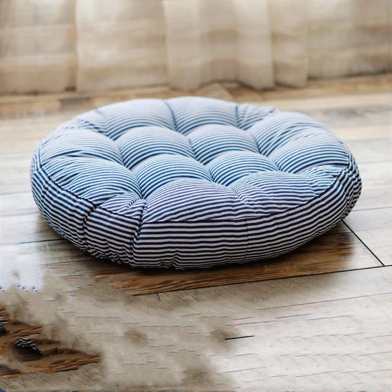 Round Cotton Linen Floor Cushion – Meditation & Chair Seat Pad Floor Seat Cushion PLUSH blue 42cm