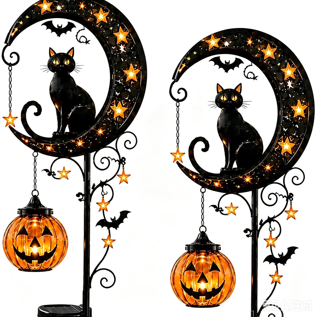 Halloween LED Garden Stake Lights – Black Cat Pumpkin Moon LED Garden Stake Light PLUSH