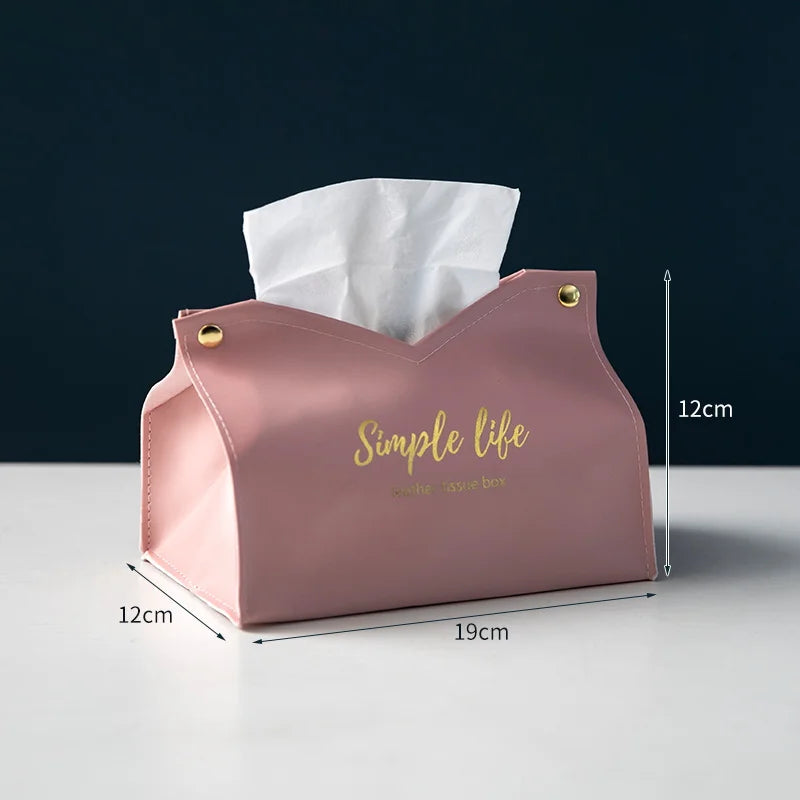 Leather Tissue Box Cover | Napkin Holder for Home, Car & Hotel Tissue Box Cover PLUSH Pink