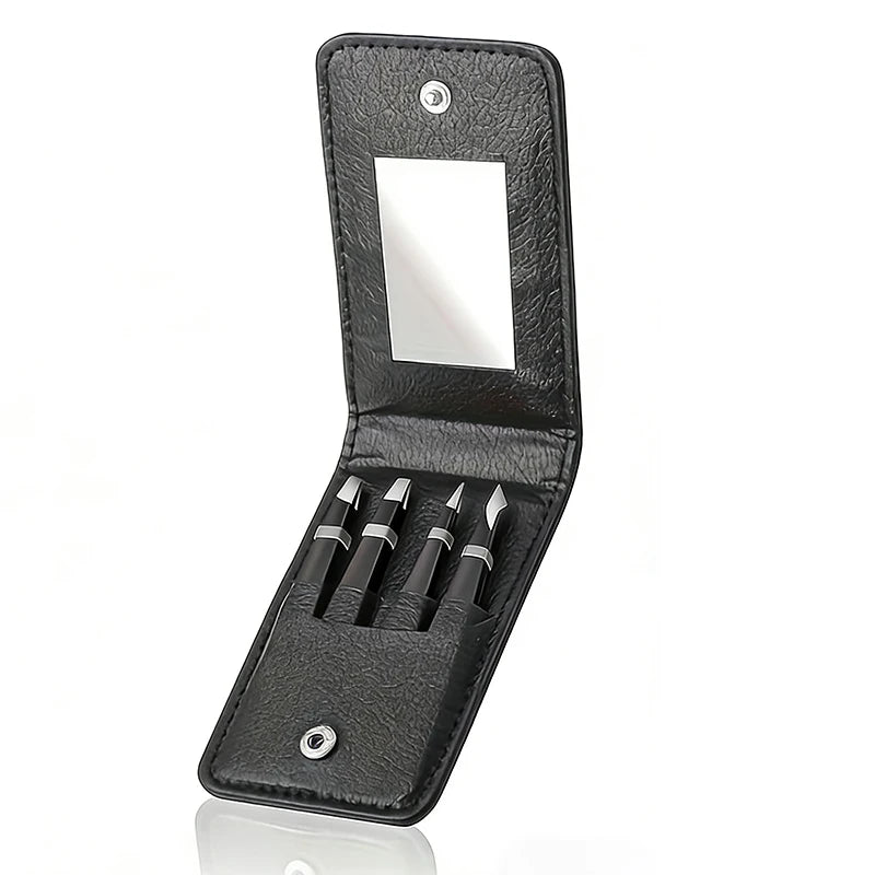 Ouriner 4-Piece Stainless Steel Eyebrow Tweezer Set with Case Eyebrow Tweezer Set PLUSH Black