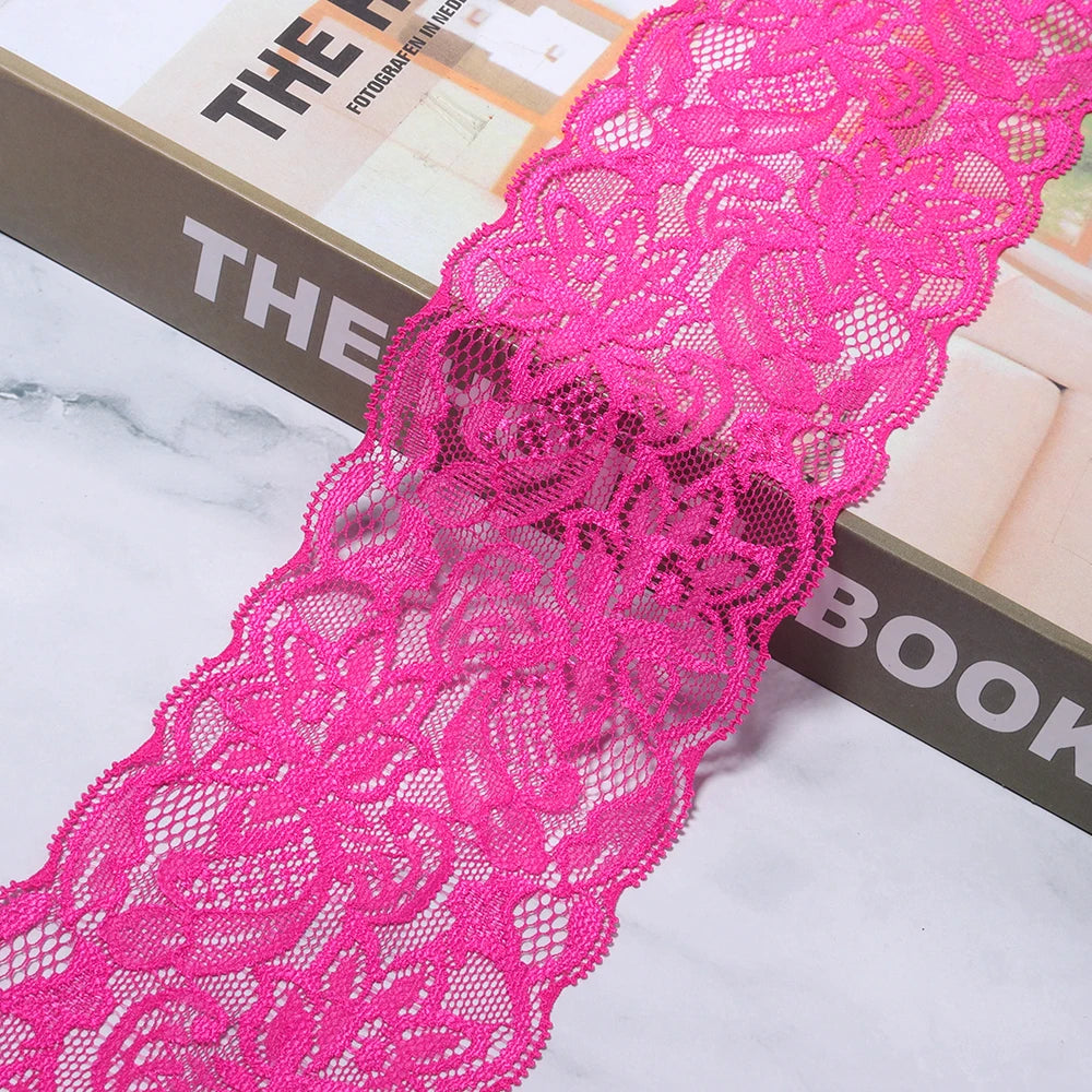 8cm Elastic Floral Lace Trim 2 Yards – DIY Sewing & Crafts Elastic Lace Trim PLUSH hotpink 8cm