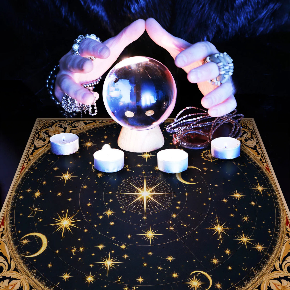 Celestial Tarot Altar Cloth – Moon & Mystical Symbol Design Altar Tablecloth PLUSH