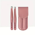 2pcs Stainless Steel Precision Eyebrow Tweezers – Flat & Hook Tip Eyebrow Tweezers PLUSH Rose Gold 2pc