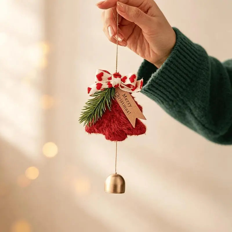 Fluffy Plush Christmas Tree Hanging Ornament with Jingle Bell Christmas Ornament PLUSH A2