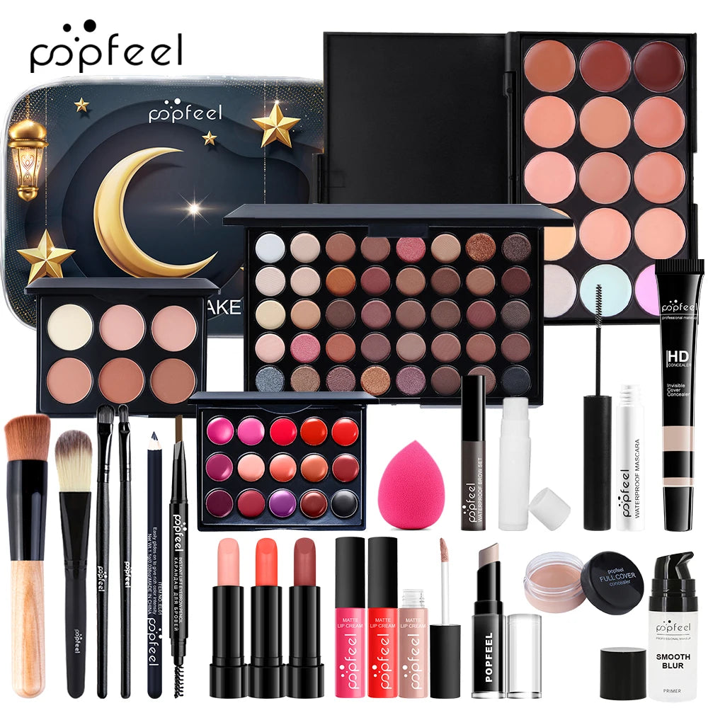 POPFEEL 24-Piece Festival Makeup Set – Complete Cosmetic Kit Makeup Gift Set PLUSH
