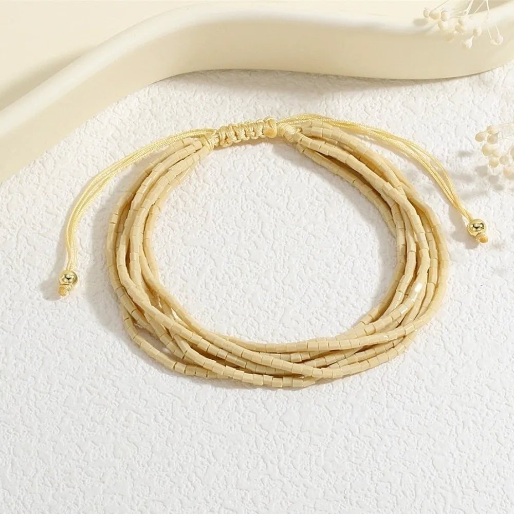 Colorful Boho Stackable Beads Bracelets – Adjustable Multilayer Beaded Bracelet PLUSH Khaki