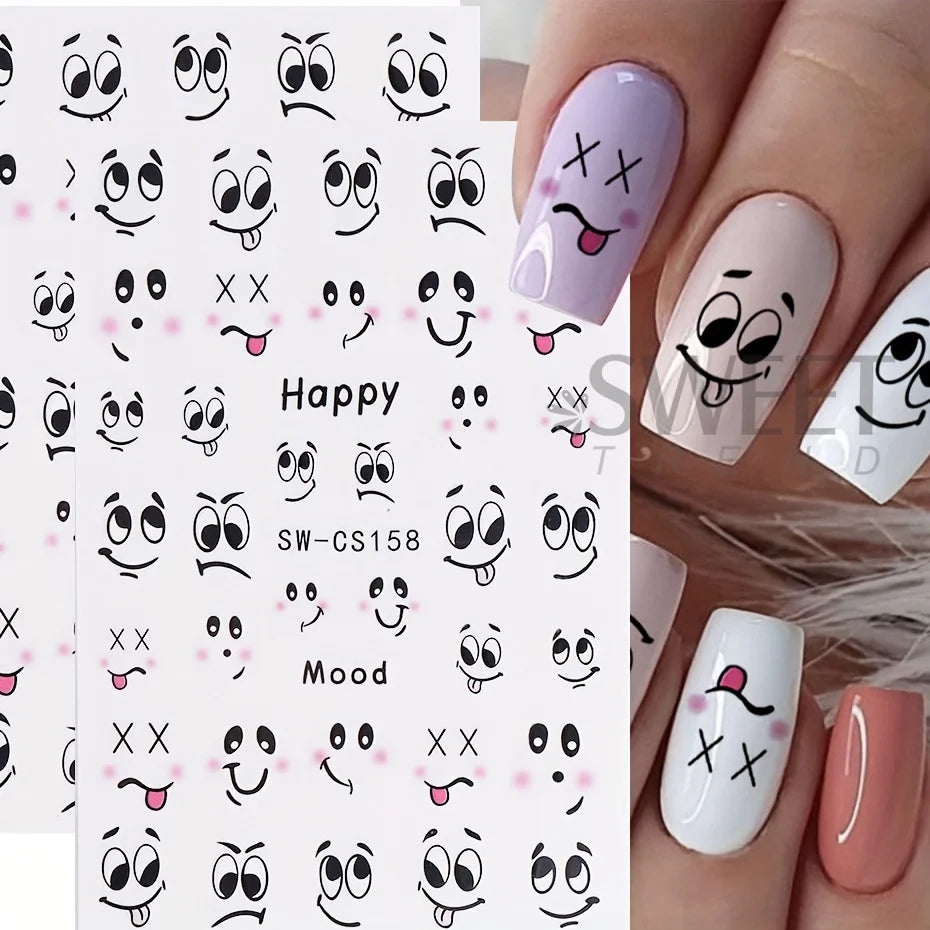 Cartoon Expression Nail Art Stickers 2pcs – DIY Decals Nail Art Stickers PLUSH
