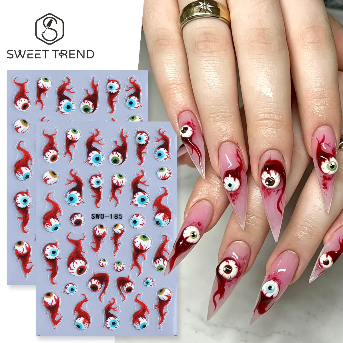 Halloween Bloodshot Eyeball Matte Nail Decals – 2 Sheets Nail Art Decals PLUSH