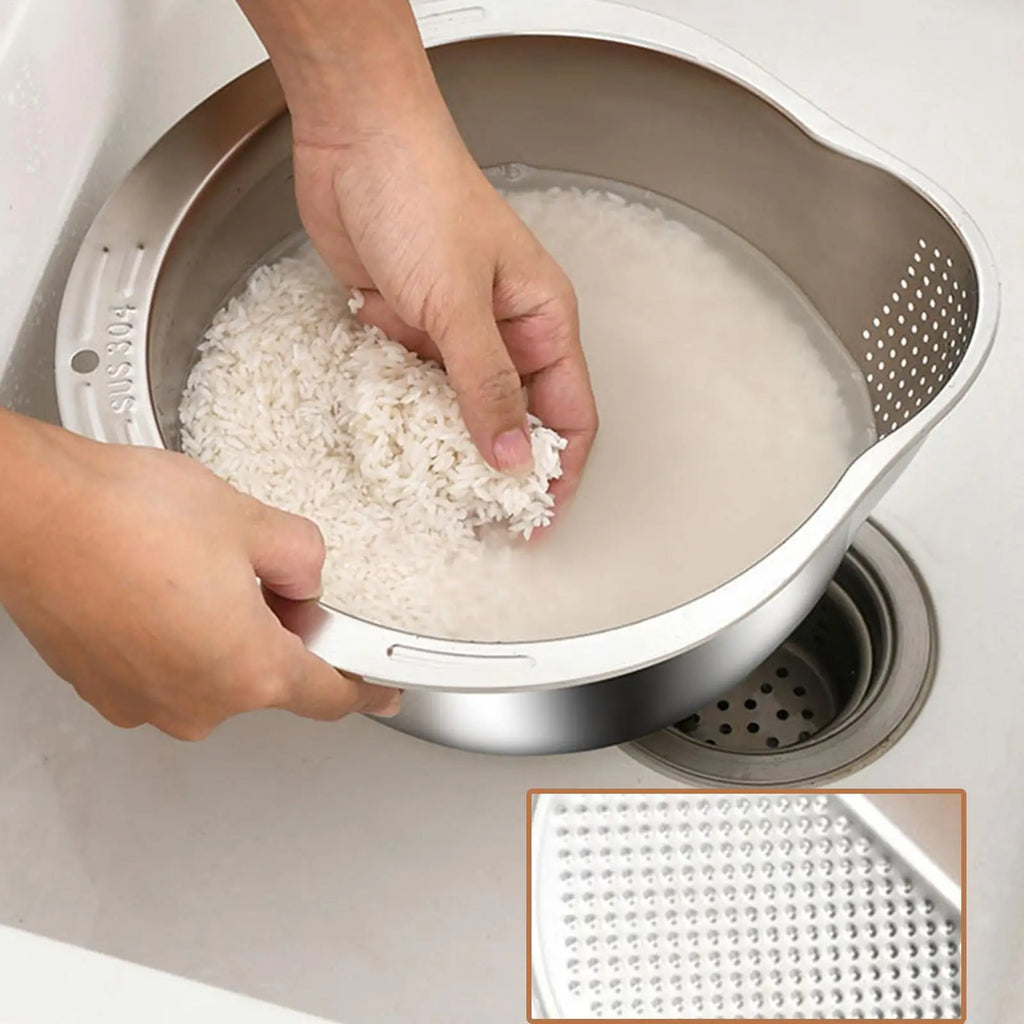 Stainless Steel Rice Washing Basin & Colander Strainer Colander Strainer Bowl PLUSH M