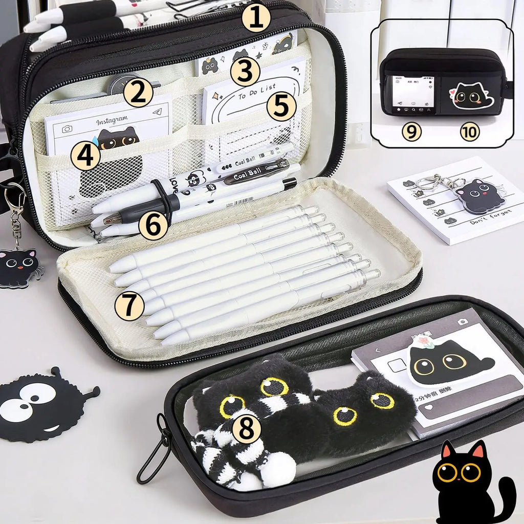 Cute Cat Pencil Case Large Capacity Stationery Set for School Pencil Case Set PLUSH