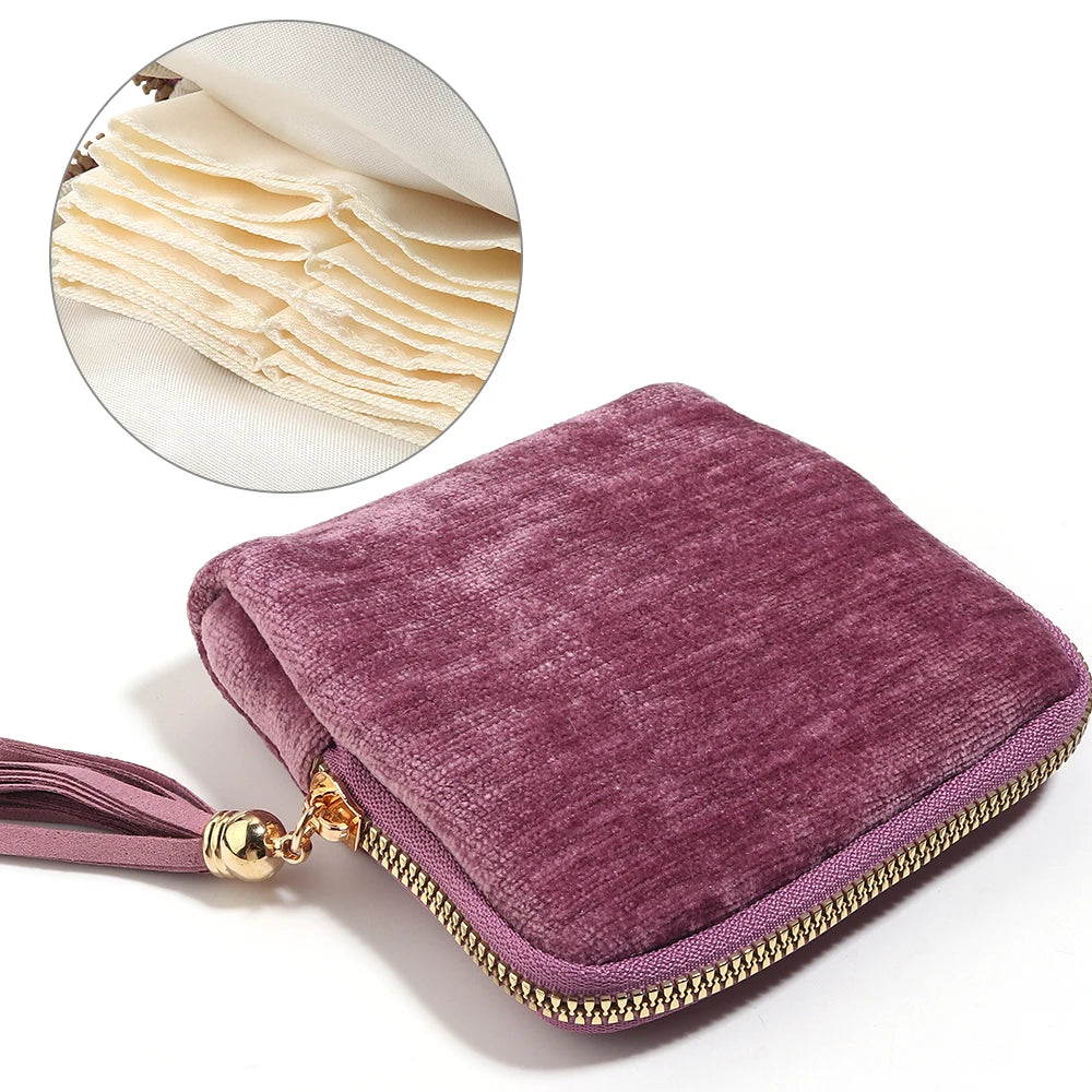 Velvet Jewelry Pouch 6-Layer Storage Bag with Tassel | Travel Jewelry Storage Pouch PLUSH purple