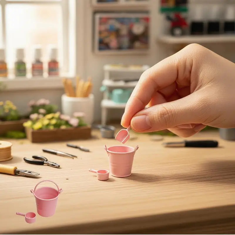 1/6 Scale Dollhouse Miniature Water Bucket & Spoon Set 5pcs Dollhouse Accessories PLUSH