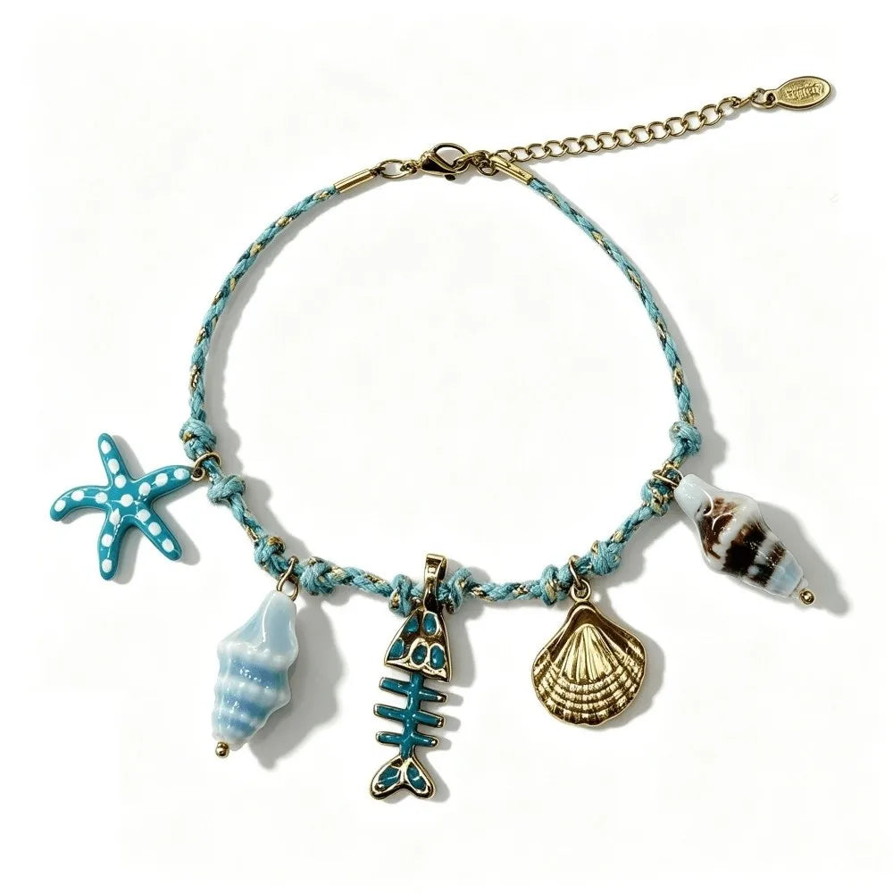 Ocean Style Stainless Steel Bracelet – Starfish Shell Charm Charm Bracelet PLUSH Style D
