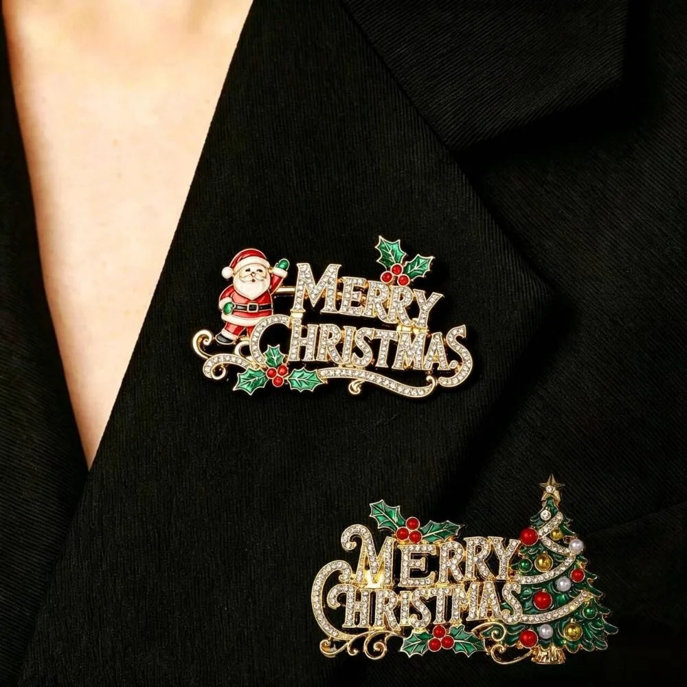 Enamel Rhinestone Christmas Brooch Pearl Lapel Pin Christmas Brooch Pin PLUSH