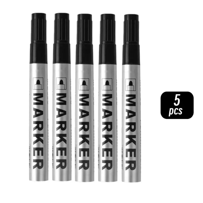 5pcs Permanent Paint Markers 2mm Waterproof Oil-Based Black Pens Permanent Marker Set PLUSH Black