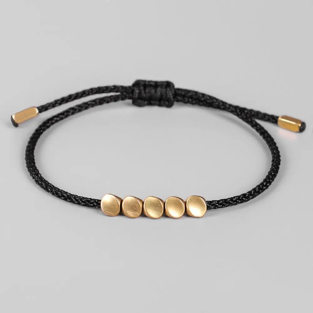 Wax Thread Friendship Bracelet with Copper Beads – Unisex Friendship Bracelet PLUSH black-5 Beads