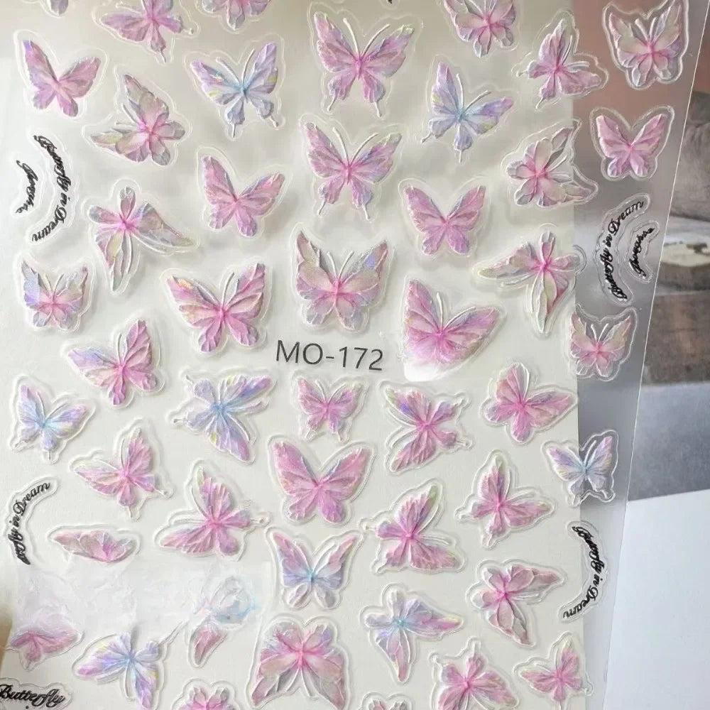 3D Aurora Butterfly Nail Stickers – Pink Purple Laser Decals Nail Art Stickers PLUSH