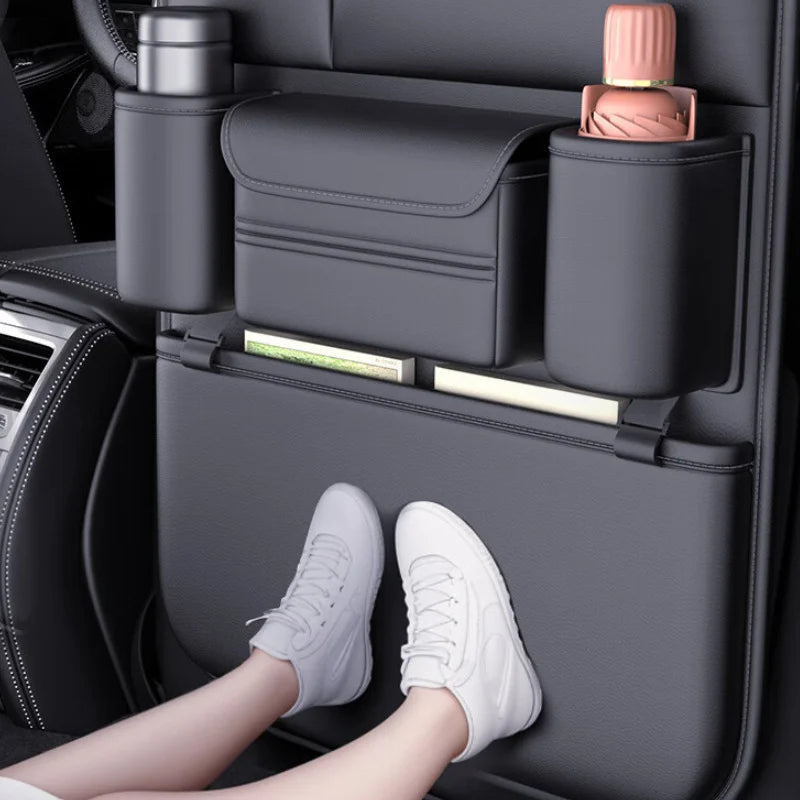 Luxury Faux Leather Car Seat Organizer – Multi-Pocket Black Car Seat Organizer PLUSH