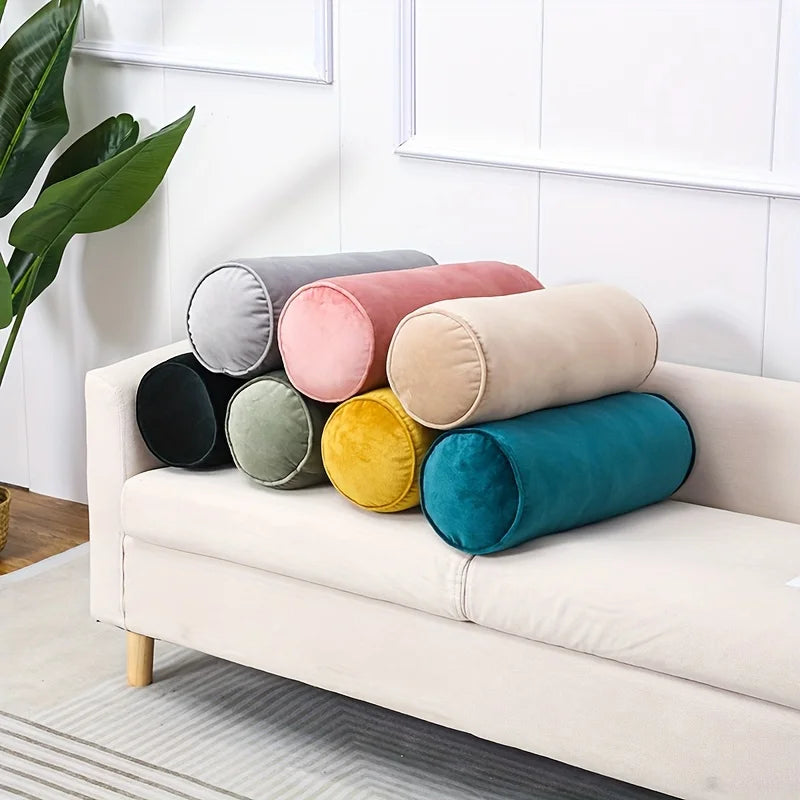 Classic Velvet Cylindrical Bolster Pillow | Soft Knit Home Decor Decorative Bolster Pillow PLUSH
