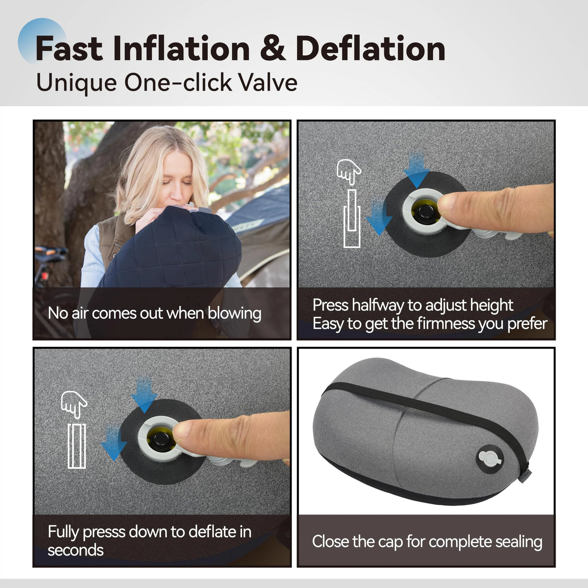 Ultralight Inflatable Camping Pillow – Washable Cover | MEXiZE Inflatable Camping Pillow PLUSH