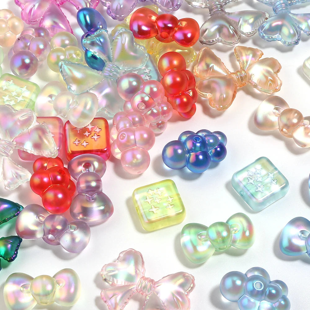 10pcs UV Dripping Oil Acrylic Beads – Square Bow Cloud Shapes Acrylic Spacer Beads PLUSH