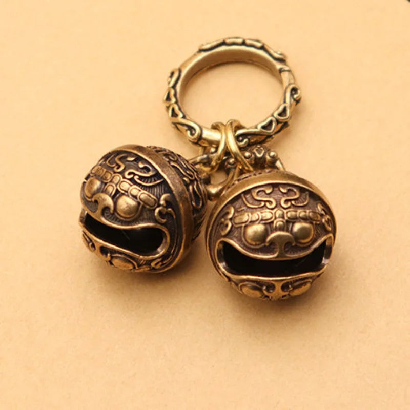 Vintage Brass Taotie Bell Keychain – Handcrafted Copper Pendant Brass Bell Keychain PLUSH