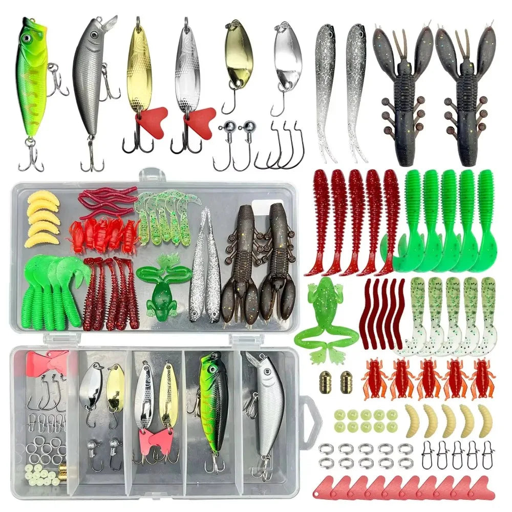 Soft Fishing Lures Kit – Silicone Bait & Hook Set with Box Fishing Lure Kit PLUSH