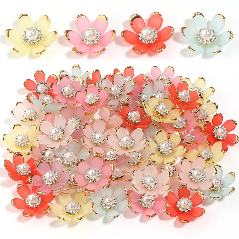 20pcs Gold-Trim Rhinestone Sunflower Flat Back Acrylic Beads DIY Flat Back Craft Beads PLUSH