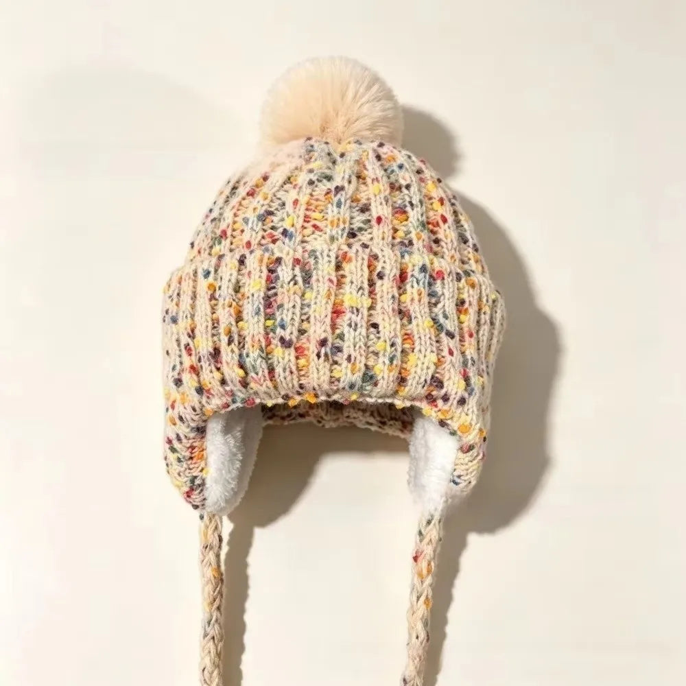 Vintage Knitted Beanie Hat | Windproof Ear Flap Women's Cap Knitted Beanie Hat PLUSH