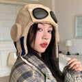 Windproof Winter Pilot Hat with Goggles & Earflap | Ski Beanie Winter Pilot Hat PLUSH Khaki
