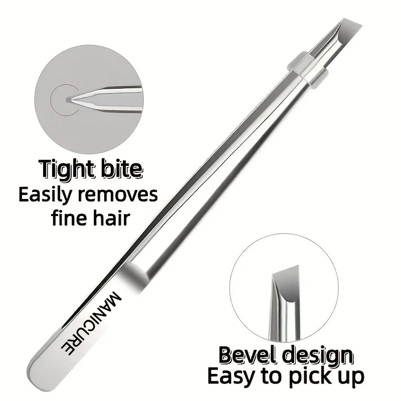 Stainless Steel Slant Tip Eyebrow Tweezers Set 2pcs with Box Eyebrow Tweezers Set PLUSH